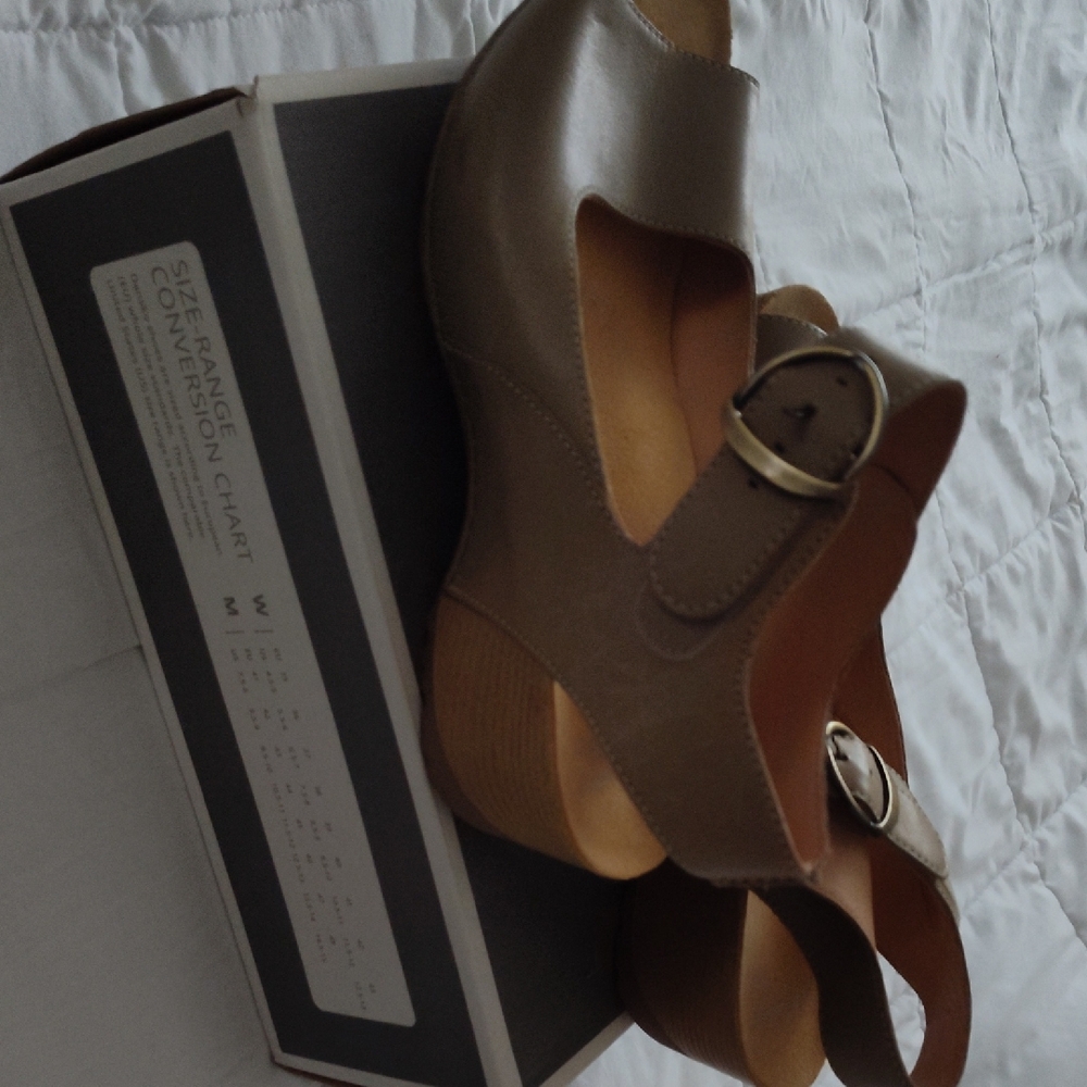 Dansko Tiana Taupe Leather Wedge Sandals